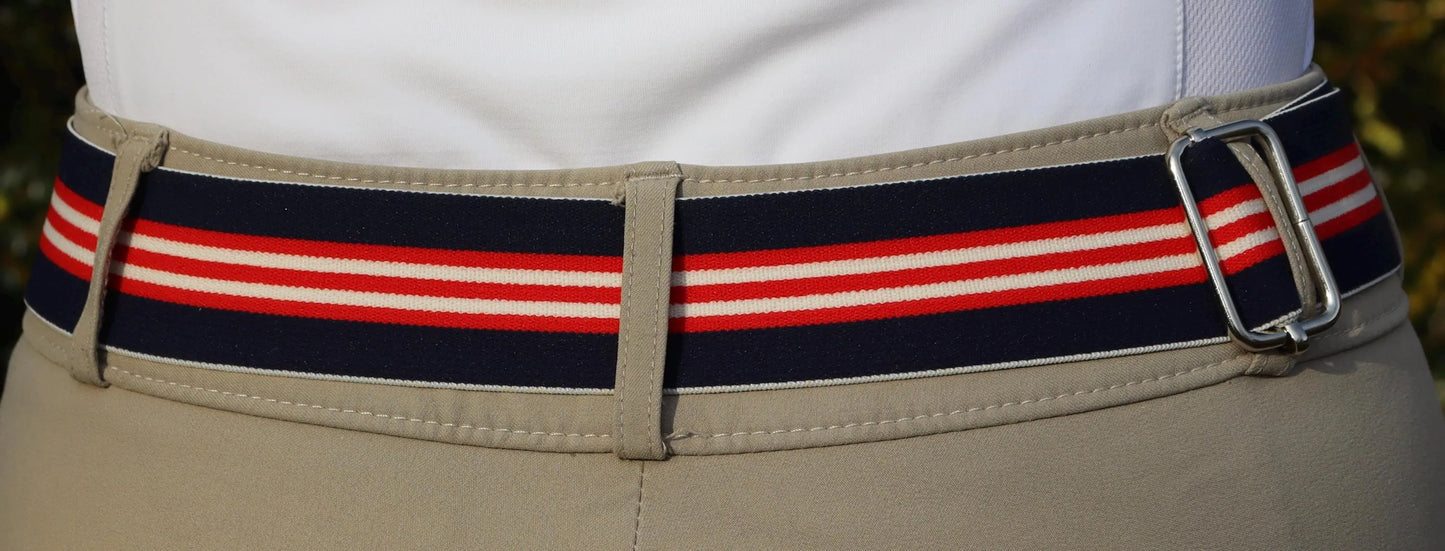 1.5 inch equestrian belt, Blue, red and white stripes riding belt, High quality adjustable horse riding belt, Stylish horse show belt