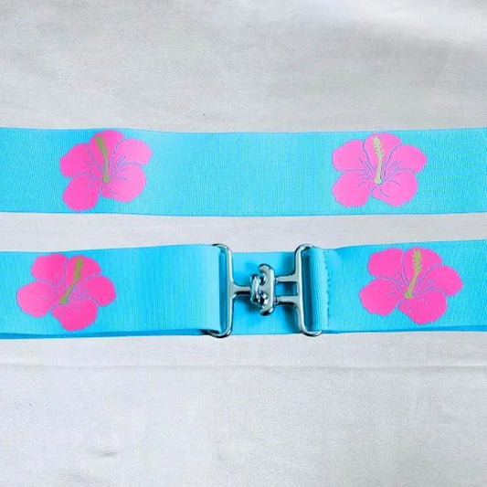 1.5 inch adjustable equestrian belt,Hot pink hibiscus horseback riding belt,Elastic horse riding belt with surcingle buckle,Equestrian gift
