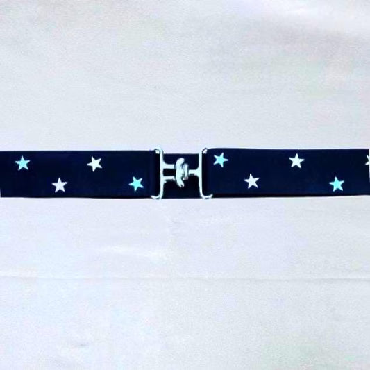 1.5 inch elastic equestrian belt, Adjustable horse show belt with silver gold and teal stars, Equestrian gift