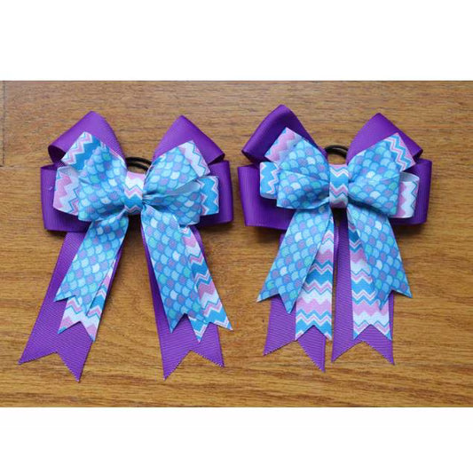 Horse show bows, Equestrian hair bows, Purple and Blue Mermaid Scales, Short stirrup, Lead line, Girls hair bows