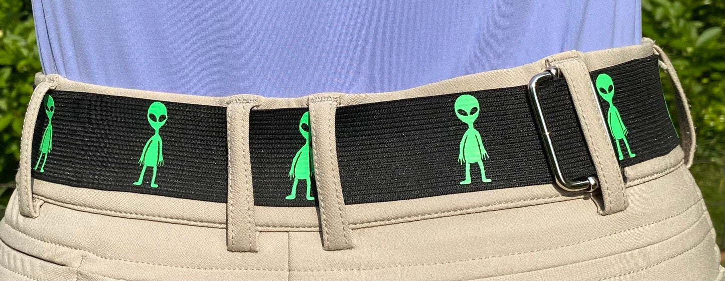 1.5 inch elastic equestrian belt, Green aliens belt, Adjustable horse show belt, Equestrian gift