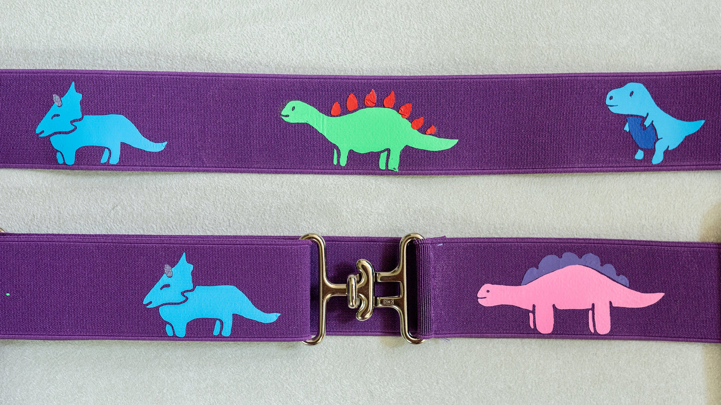 1.5 inch adjustable equestrian belt, Dinosaurs belt, Childrens elastic horse show belt, Equestrian gift