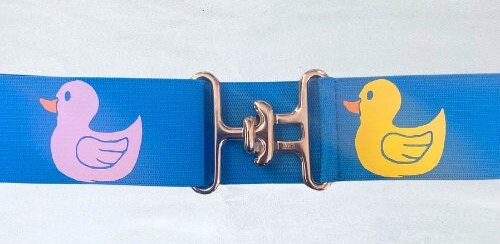 1.5 inch elastic equestrian belt, Multicolored ducks on blue horseback riding belt, Child horse show belt, Equestrian gift