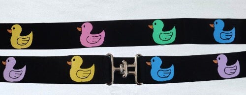 1.5 inch elastic equestrian belt, Multicolored ducks on blue horseback riding belt, Child horse show belt, Equestrian gift