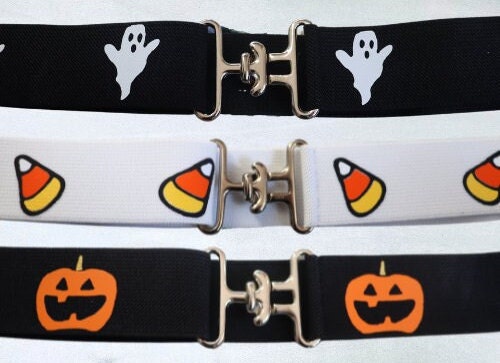 1.5 inch Halloween equestrian belt, Ghost, Pumpkins or Candy Corn horse back riding belt, Elastic Horse show belt, Equestrian gift