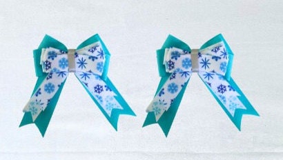 Holiday horse show bows,Christmas equestrian hair bows,Snowflake show bows, Stocking stuffer,Short stirrup, leadline bow for winter show
