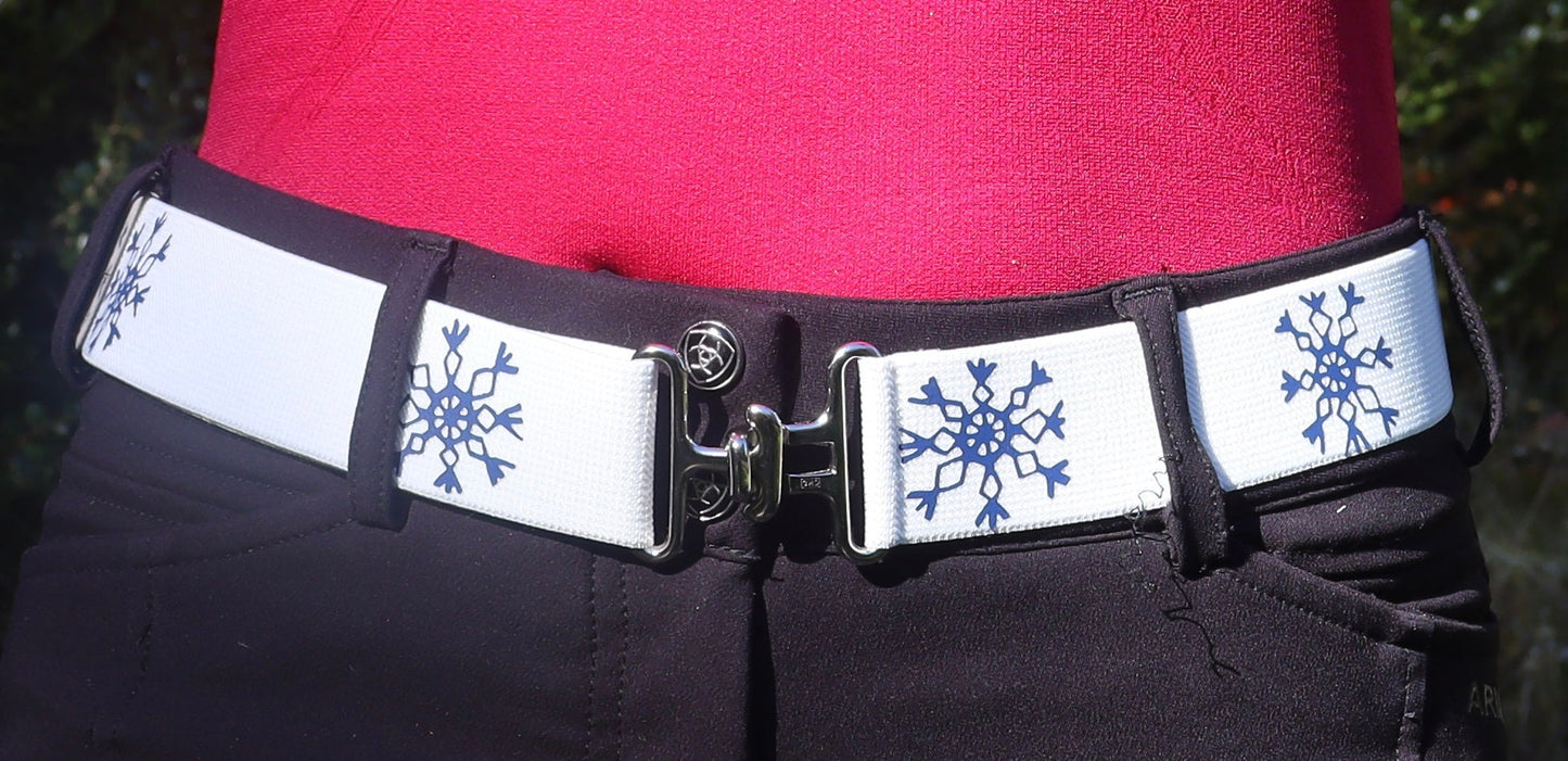 1.5 inch holiday equestrian belt, Snowflake horse riding belt, Christmas belt, Stocking stuffer for equestrians, Childs horse show belt