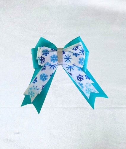 Holiday horse show bows,Christmas equestrian hair bows,Snowflake show bows, Stocking stuffer,Short stirrup, leadline bow for winter show